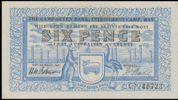 Mossgreen sale of internment bank notes: Six pence banknote. Estimated price $10,000.