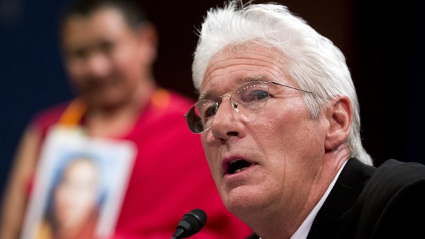 American actor and activist Richard Gere testifies at a hearing on Tibet in Washington on Tuesday.