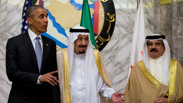 From left, President Barack Obama, Saudi Arabian King Salman, and Bahraini King Hamad bin Isa al Khalifa in Riyadh, Saudi Arabia, in April.