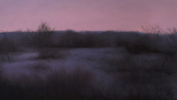 Alicia Mozqueira, Dawn, Jerrabomberra wetlands in Dawn and Dusk paintings at Beaver Galleries. Detail.