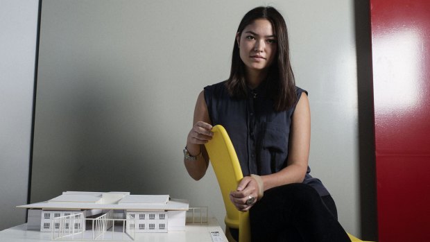 Building blocks of rehabilitation: Young architect Jess Tse with a model prison at Perumal Pedavoli's offices. 