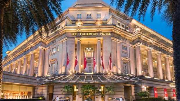 The facade of The Fullterton Hotel in Singapore. The grand building was once Singapore's general post office. 