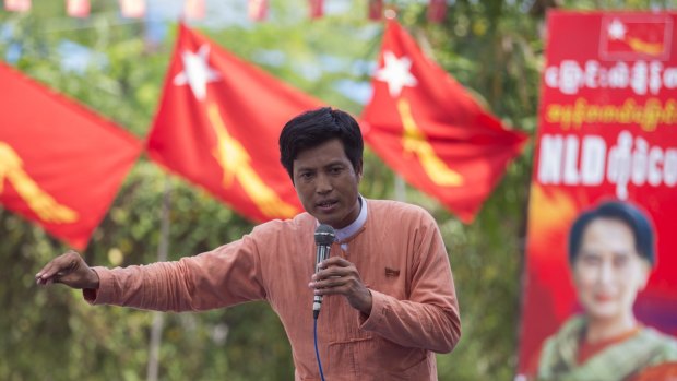 Thaung Htay Lin, a candidate of Myanmar's opposition leader Aung San Suu Kyi's National League for Democracy party in Mandalay, Myanmar, on Monday.