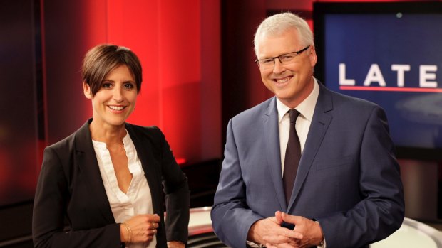 Current Lateline presenters Emma Alberici with Tony Jones. Jones took took over from McKew in 1999.