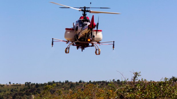 Remotely operated drones are used for target spraying and to capture terrain images. 