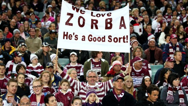 An Eagles fan holds up a banner in support of Peter 'Zorba' Peters.