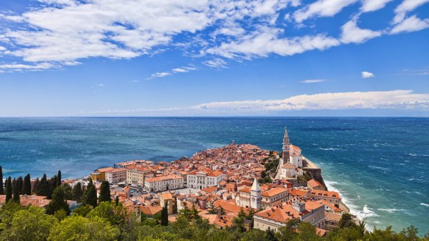 A seaside view in Piran, Slovenia.