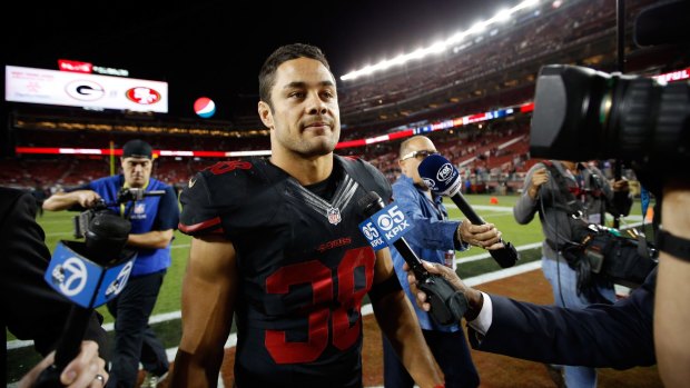 Centre of attention: Jarryd Hayne is a popular figure after the San Francisco 49ers' beat Minnesota.