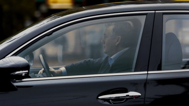 Eddie McGuire is seen leaving the Triple M studios after finishing his morning radio show on Monday.