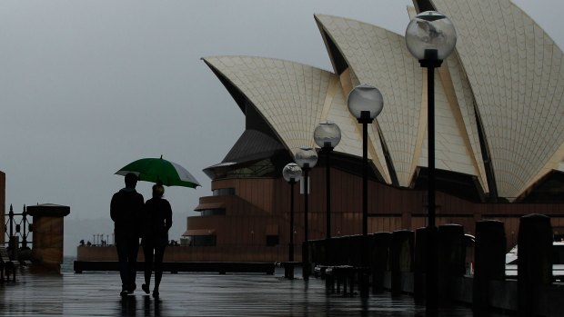 Grey day: Wet weather made for a dismal Saturday in Sydney.