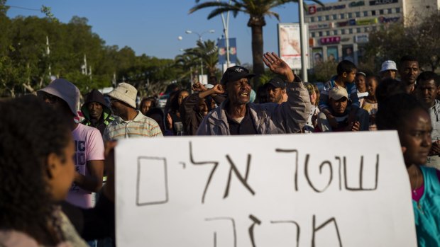 Ethiopian Jews demonstrate against police violence and racism on Monday in Kiryat Gat, Israel.