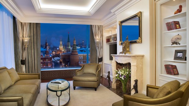 A hotel room in the Ritz-Carlton in Moscow.