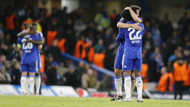 Off to Paris: Chelsea players celebrate their win over Porto but now face a sterner test.