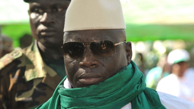 Gambian President Yahya Jammeh greets supporters during a rally in Gambia in 2011. 