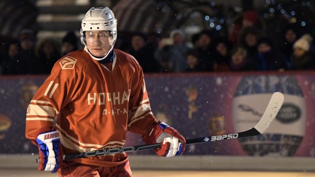 Vladimir Putin takes plays a match of the Night Hockey League on Saturday.