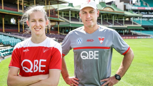 New Sydney Academy coach Amy Hessell with Swans coach John Longmire at the SCG this week.