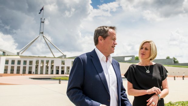 Opposition Leader Bill Shorten with ACT senator Katy Gallagher, who has taken charge of mental health and housing policy for the federal Labor Party.