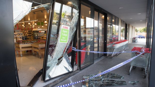 The would-be burglars rammed into the Coles with a ute.