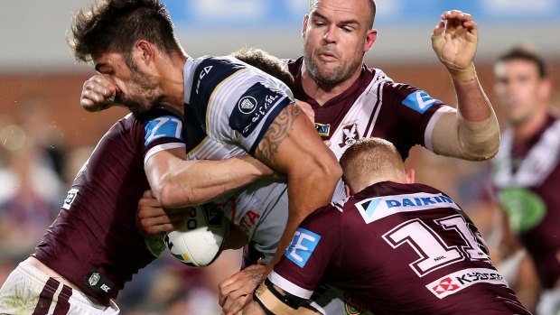 Destructive night: James Tamou proved a handful for the Manly defence.