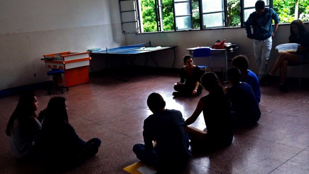 Students hold a class at the occupied state high school Lyceu de Goiania in Goiana, Brasil. 
