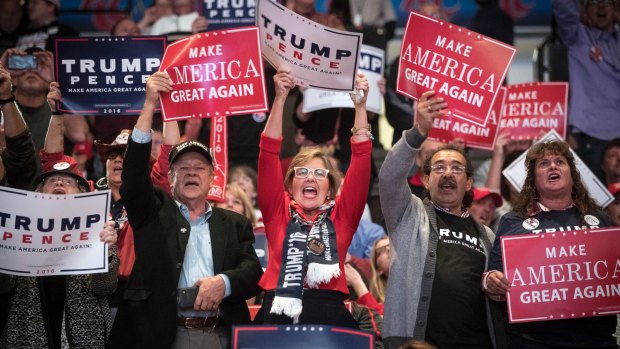 Trump supporters cheer during a campaign rally in Cincinnati.