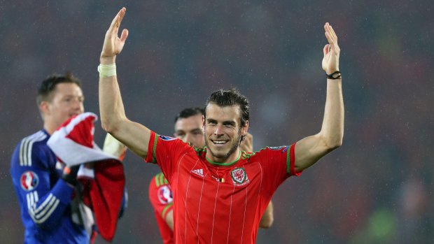 Wales' Gareth Bale celebrates their 1-0 win against Belgium in the Euro16 qualifier.