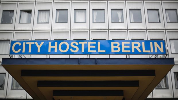 The entrance of the City Hostel Berlin located in part of the North Korean embassy in Berlin.