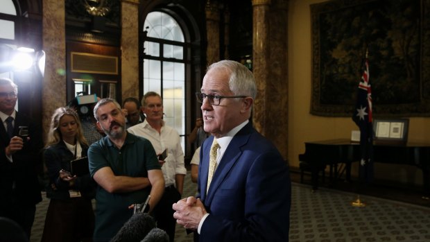 Prime Minister Malcolm Turnbull during a press conference at Australia House this month.