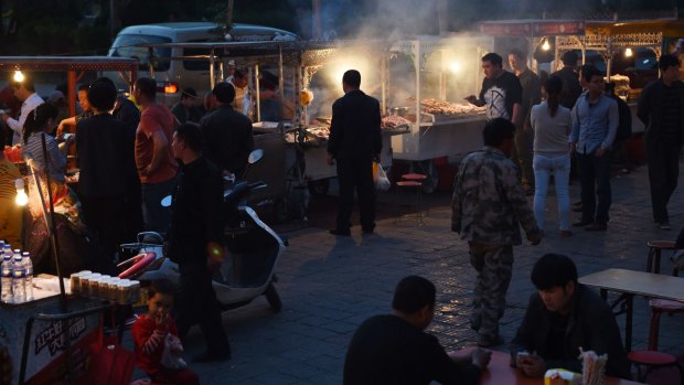 A Uighur night market in Hotan in Xinjiang region last month.