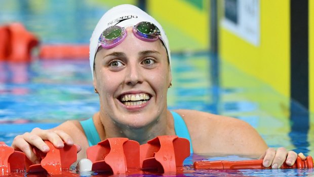 Alicia Coutts smiles after winning in the women's 200-metre individual medley at the Australian Swimming Championships in Adelaide. 