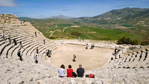 Segesta archeological site: Antic theatre built in the 3rd century BC.