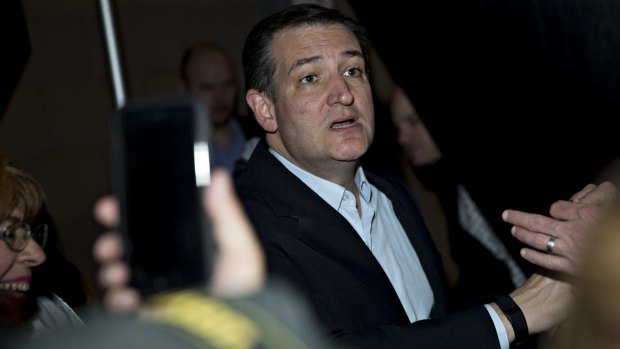 Going for broke in Florida and Ohio: Senator Ted Cruz speaks during a caucus night rally in Las Vegas.