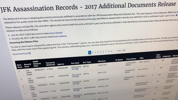 Part of a web page showing the webpage from the National Archives showing a list of records released on Thursday.