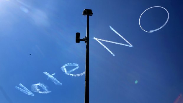 Skywriting above Sydney's CBD during the same-sex marriage campaign.