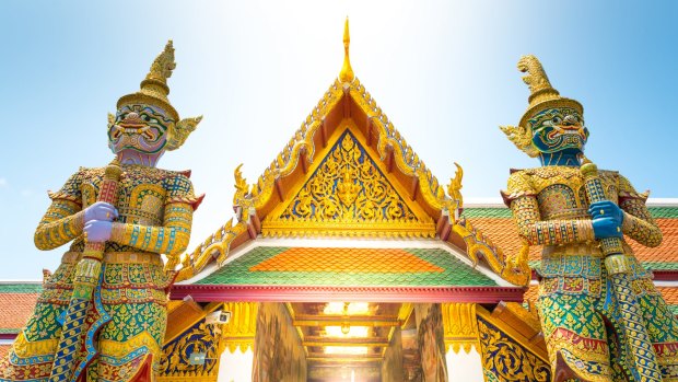 The dazzling temple compound of Wat Phra Kaeo, Bangkok, Thailand.