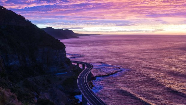 Sunrise on Sea Cliff Bridge on the Pacific Highway. 