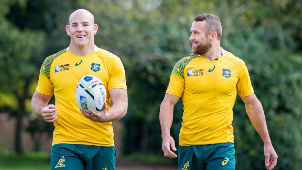 Milestone men: Stephen Moore and Matt Giteau will play their 100th Tests for the Wallabies.