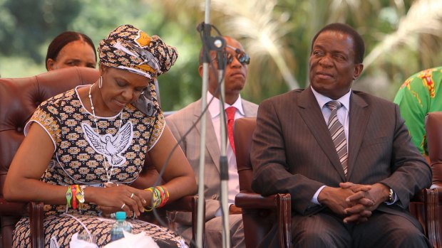 Out and In: Former Zimbabwean first lady Grace Mugabe, left, has been expelled from the ruling party, while fired vice and now incoming president Emmerson Mnangagwa, right, now heads it.