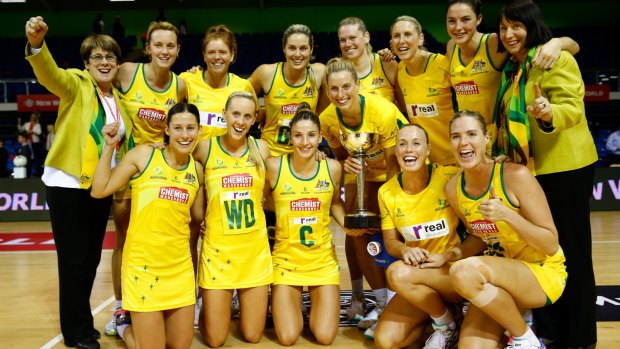 The Australian Diamonds with the Constellation Cup after the Test against the New Zealand Silver Ferns in October last year.