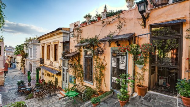 A picturesque cafe of Plaka in Athens.
