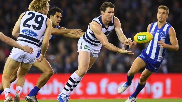 Patrick Dangerfield racks up one of 48 disposals against North Melbourne.