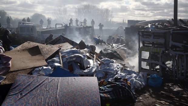 The destruction left behind as Jungle residents revolted against eviction orders.
