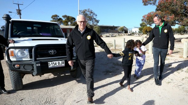 Prime Minister Malcolm Turnbull and Indigenous Affairs Minister Nigel Scullion visit the Yalata Anangu School in South Australia last month.