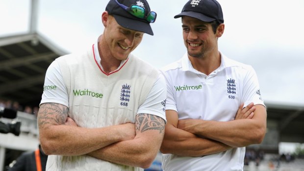 All smiles: England captain Alastair Cook and Ben Stokes.