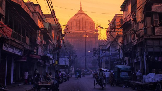 Street view of Jama Masjid is the principal mosque of Old Delhi in India. Photo: Shutterstock
