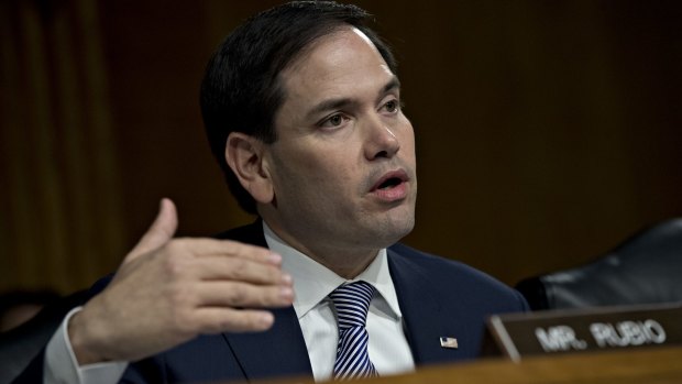 Senator Marco Rubio, a Republican from Florida, questions witnesses during a Senate Intelligence Committee hearing in Washington, DC.