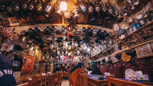 Inside Azadegan Cafe, a traditional Iranian teahouse in Esfahan.