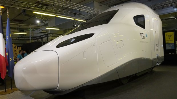 A life-size replica of the new high-speed TGV. The new train will use one fifth less electricity than the current model, while maintaining its top speed of 320 kilometres per hour.