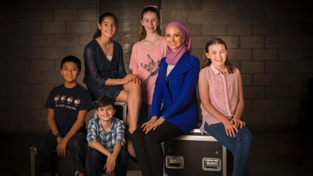 Susan Carland with some of the contestants on Child Genius. 