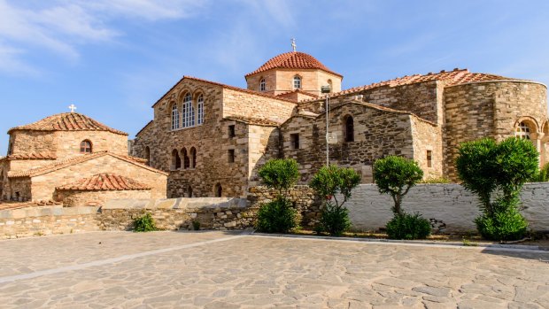 The Ekatontapiliani church in Parikia old town, Paros island, Cyclades, Greece. 